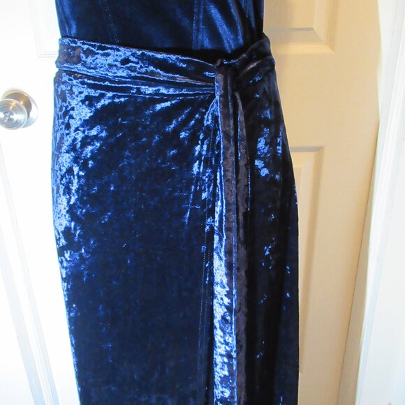 Blue Crushed Velvet Faux Wrap Skirt Long Maxi & Tank Top Party Prom EUC Gorgeous - Picture 10 of 16
